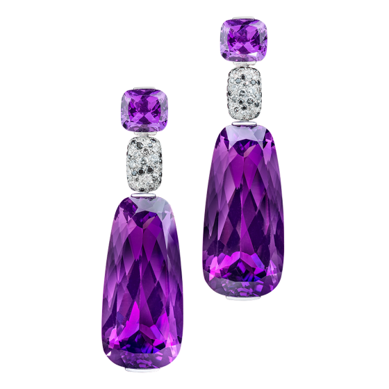 LILAC SNOW Earrings lilac snow lilac-earring with amethysts amethyst-earrings as well as diamonds diamond-earring black diamonds 750/000 white gold amethyst diamond earring gemstone-earring