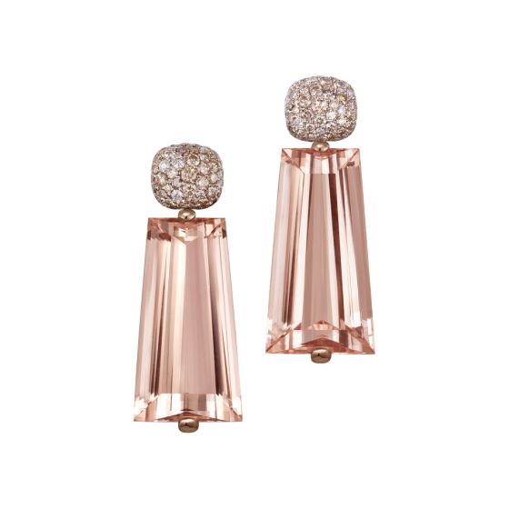 TEMPLE OF LIGHT Earrings temple-of-light trapezoidal morganites rose diamonds joined in 750/000 white gold length 5 cm diamond earrings morganite earrings dream smiths
