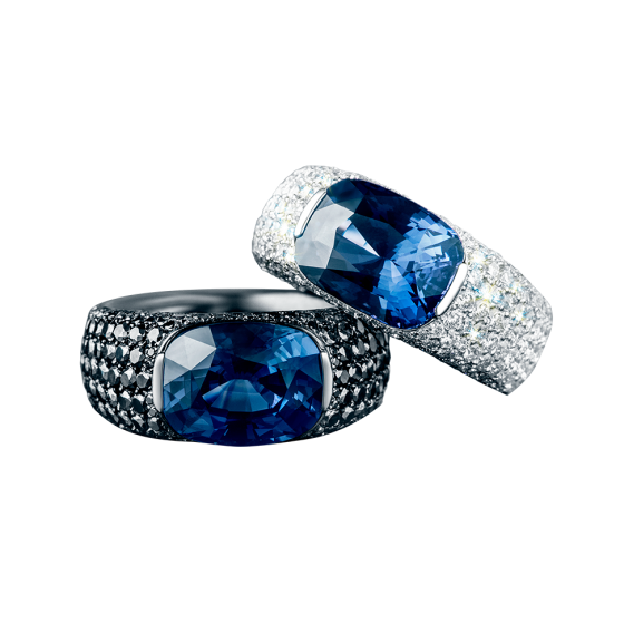 DAY AND NIGHT Ring Tag-und-Nacht Diamantringpaar Burma-Spinell je 5,85 Karat weißen Diamanten 750/000 Weißgold Schwarz-Diamant-Ring Weiß-Diamantring Spinellring Ringpaar Verlobungsringe