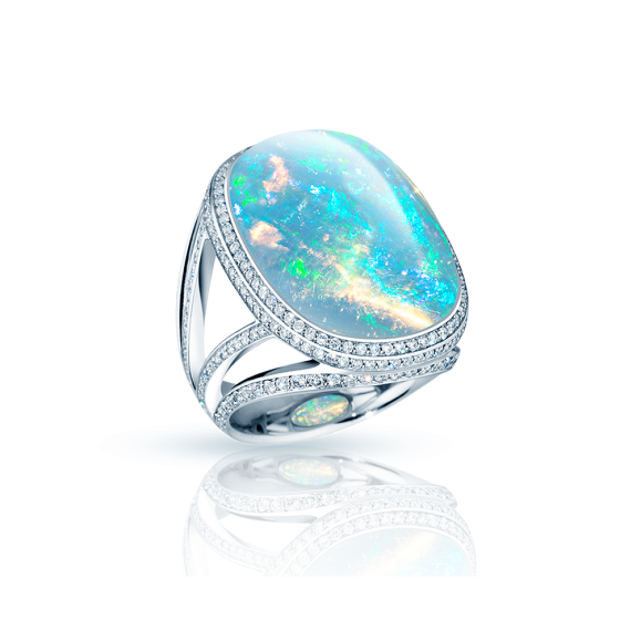 PROVENIENCE Ring Provenienz Welo Opal Cabochon 25 Carat White Diamonds 750/000 White Gold Ring Crafting Wedding Rings Personalized Gold Rings Silver Rings White Gold Ring