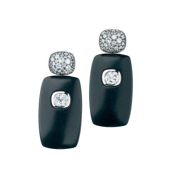 SQUARE Earrings with diamonds ebony 750/000 white-gold invisible change mechanism diamond-earring diamond earrings white-gold-earrings ebony-earring diamond-ebony-gold-earring
