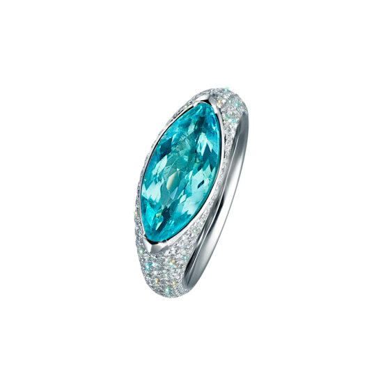 BLUE LADY Ring Blue Lady Tourmaline Ring Faceted Paraiba Tourmaline Navette Diamond Set 750/000 White Gold Ladies Ring Rings Premium Quality Standards International Sale