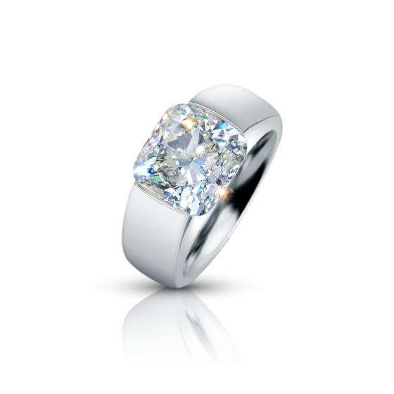 WATER OF LIFE Water-of-Life Ring White Diamond Diamond-Ring Faceted Cut Diamond 5.53 Carat Cushion Cut Platinum Iridium Diamond Platinum-Ring Platinum-Iridium-Ring Diamond-Iridium-Ring