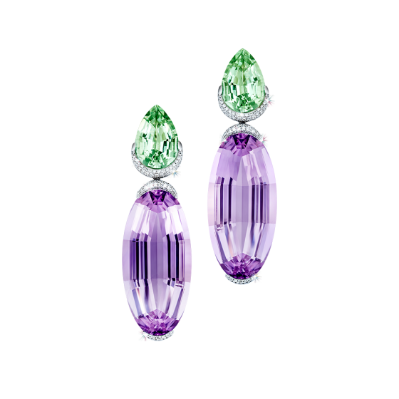 MIDMAY STARS Earrings middle may star of amethysts prasiolite facet cut white diamonds framed diamond earring 750/000 white gold gold earring amethyst earring prasiolite earring diamond gold earring