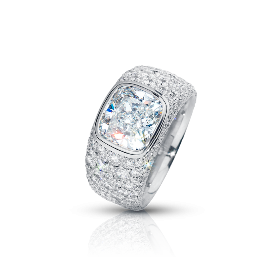 DIAMOND FRAME Ring Diamantrahmen Diamantring mit weißem-Diamanten 2,4 Karat im Cushion Cut weiße Diamanten Diamantenring 750/000 Weißgold Weißgoldring Goldring Diamantgoldring
