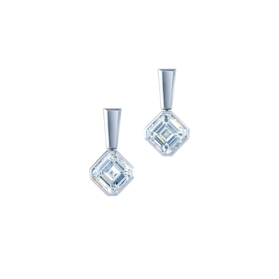 ASSCHER Ohrringe Diamantohrringe mit Diamanten im historischen-Asscher-Schliff Platinteilen Tragekombination möglich Ohrring mit Tragevariation Diamantenohrringe Diamant-Platin-Ohrringe Platinohrringe aus München