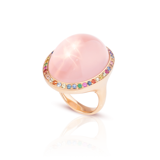 ROSES Ring Roses Star Rose-Quartz-Ring 18 Carat Rose-Quartz-Ring with Star Rose Quartz Cabochon Sapphires Sapphire-Ring 750 Rose Gold Pink Sapphire Star Rose-Quartz-Ring Sapphire-Gold-Ring Rose-Gold-Rings Gemstone Rings