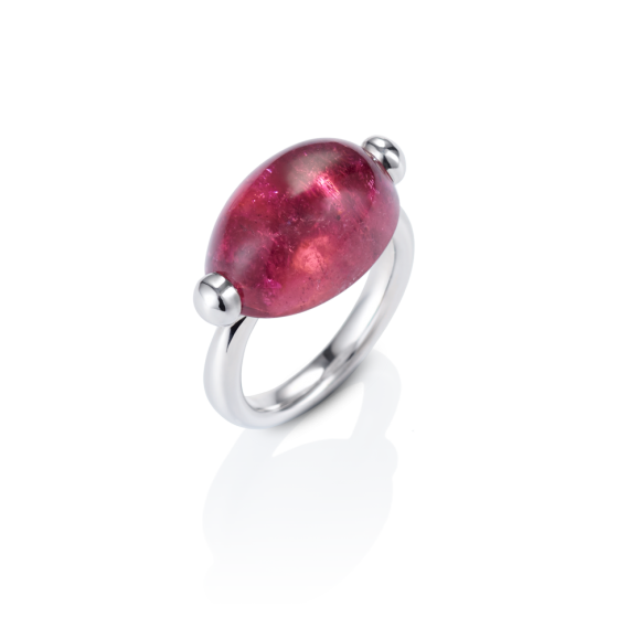 BERRY SORBETTO Ring Tourmaline Ring 13 Carat Tourmaline-Ring with Pink Tourmaline Cabochon from California made in 750 White Gold-Ring Sale Jeweler Goldsmith at Kosttor 1 80331 München Jewelsmiths