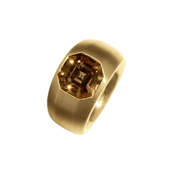 SUNRAY WeißgoldRing Sonnnestrahl Sunray natur-braun Diamant Achtkantschliff  mattiert 750/000 Weißgold Diamantring-e Ringkollektion Goldringe München