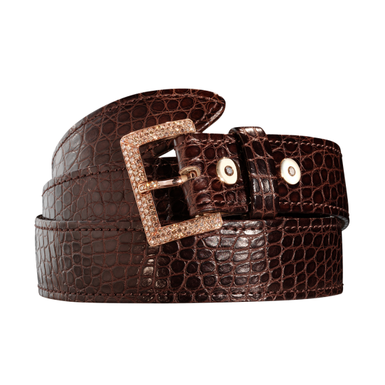 CROCO Belt Crocodile Crocodile-Leather-Belt Brown Crocodile Leather Rose-Gold Diamonds Diamond-Leather-Belt Diamond-Rose-Gold-Belt Diamond Crocodile-Leather-Belt Edelgante Belt