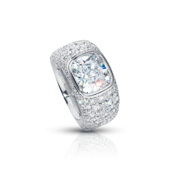 DIAMOND FRAME Ring Verlobungsring Diamantrahmen Diamantring mit weißem Diamanten 2,4 Karat im Cushion Cut weiße Diamanten gebettet 750/000 Weißgold Diamant-Verlobungsring Goldverlobungsringe Diamant-Gold-Verlobungsringe