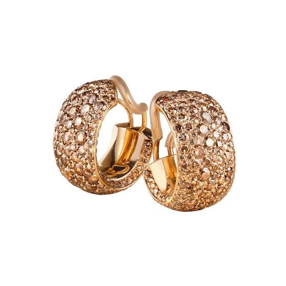 WARM FIRE Creole earrings warm fire natural brown diamonds diamond earrings symphony collection 750/000 rose gold rose gold earrings custom made length 3 cm creaole diamond earrings