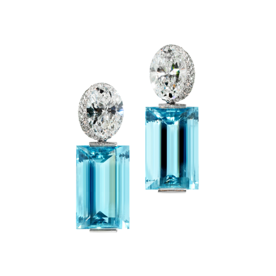 CLARITY Aquamarin-Ohrringe Klarheit hochweißen Diamanten weißen Diamant-Ohrring 750/000 Weißgold 4 cm Weißgoldohrring Diamantohrringe Aquamarinohrring Maßanfertigung
