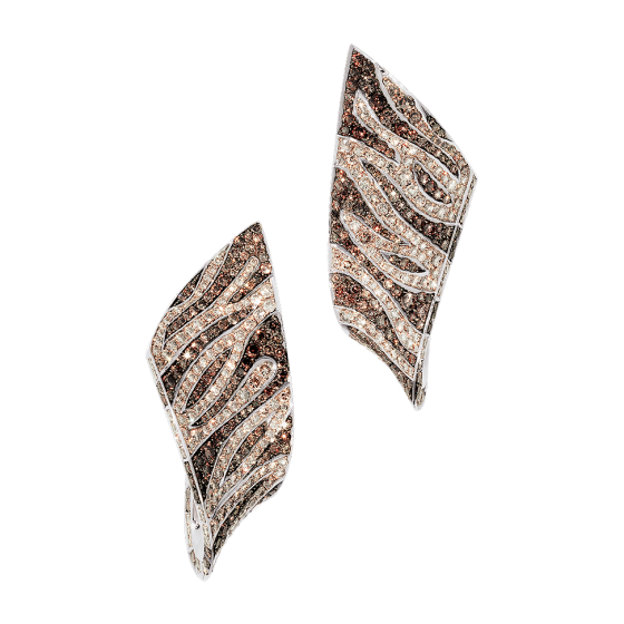 ESCHNAPUR Earring clips earrings Eschnapur white natural colored diamonds diamond earrings zebra pattern zebra look 750/000 white gold white gold earrings gold earrings diamond gold earring length 4.5 cm