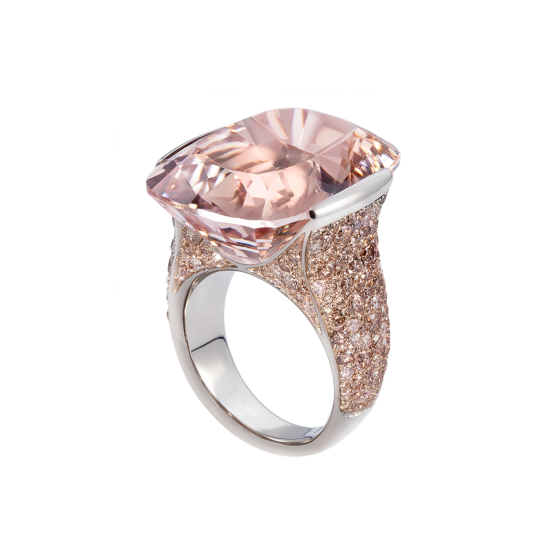 THE PRINCESS Ring The-Princess jewel creation antique oval faceted morganite 23 carat rose diamonds 750/000 white gold set elgante ladies ring rosé
