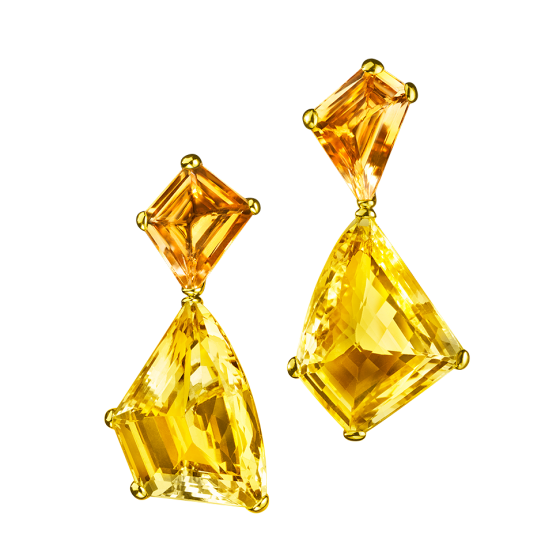 ISEO Ohrringe Iseo fantasie-geschliffenen Citrinen Gelber Citron-Ohrring 750/000 Gelbgold Gelbgoldohrring Gold-Ohrring gefasst Maßgefertigt Länge 4,5 cm Citrin-Gold-Ohrringe