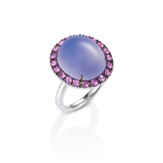 PINK SAPPHIRE SORBETTO Ring chalcedony ring chalcedony ring with chalcedony 10 carat chalcedony cabochon pink sapphires rhodium plated 750/000 white-gold sapphire-ring sapphire rings chalcedony sapphire ring chalcedony sapphire-ring