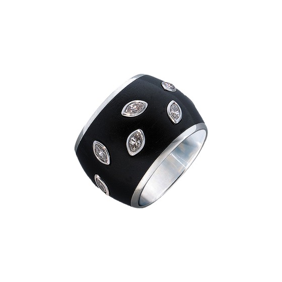 TWELVE MONTHS Ring Twelve Months Twelve Diamond Navettes Diamond Ring Platinum Set Indian Ebony Diamond Platinum Ring Crafting Ring Production Munich
