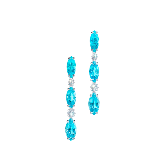 PARAIBA STRING Earrings tourmaline-earrings diamond-earrings tourmaline-diamond-earrings with Paraiba tourmalines white-diamonds 750 white-gold customized jewelry made-to-measure collections gemstones