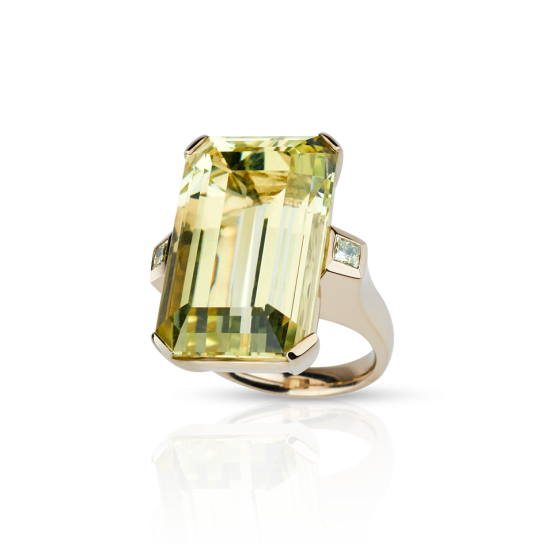 SUNSQUARE Ring Sonnenquadrat Sonnenring Citrinring Diamantring Citrin-Diamant-Ring mit Citrin Smaragd-Schliff Diamanten Carré-Schliff Gelbgold Gelbgoldring goldring Diamant-Citrin-Goldring Ringe-aus-muenchen