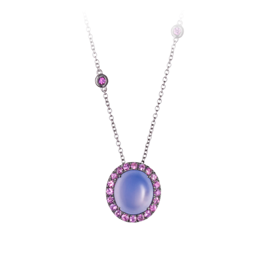 SORBETTO Necklace Sorbetto chalcedony pendant 10.56 carat with chalcedony cabochon pink sapphires 750 white-gold chaceldon sapphire-earrings gemstone-earrings white-gold-earring gold earrings