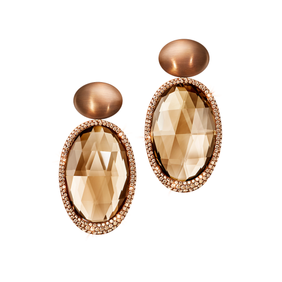 SMOKY Earrings golden-window smoky quartz earrings natural-diamond diamond earrings diamonds gold bronze gold bronze earrings gold earring invisible interchangeable mechanisms custom made length 4.5 cm