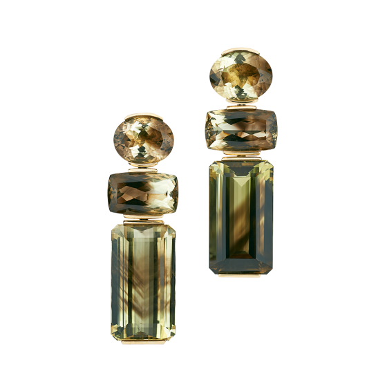 SMOKY Earrings smoky smoke-earrings with citrine citrine-earrings smoky-quartz smoky-quartz-earrings 750/000 yellow-gold custom made citrine-quartz earring gold-earrings yellow gold-earrings cushion cut emerald cut