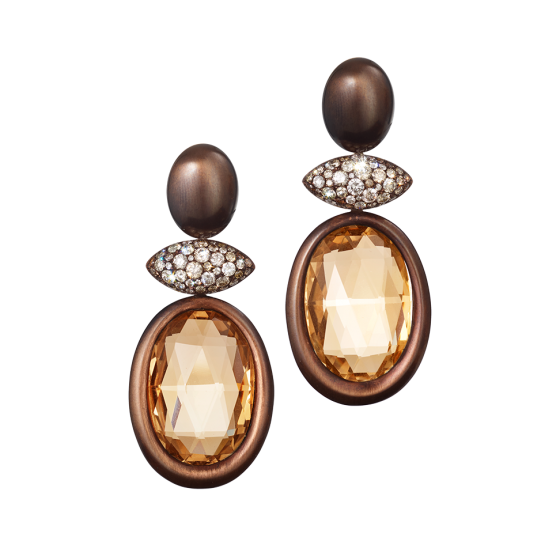 SMOKY Earrings three-piece-earrings smoky smoky-quartz earrings with smoky quartz briolettes smoky-quartz-jewelry brown-diamonds diamond-earrings gold-bronze-gemstone-series Jewelry collection earrings from Munich earth-tone earth-colors
