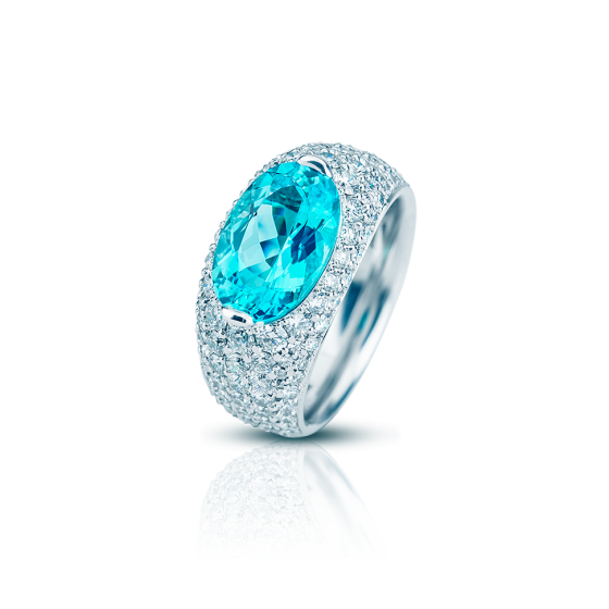 BLUE MAGIC Ring Blaue-Magie Magie-Ring Raraiba-Turmalin-Ring mit Paraiba-Turmalin 3,5 Karat Diamanten Diamantring Diamantenring Turmalin-Diamantring 750/000 Weißgold Diamantgoldring Weißgoldring Goldringe