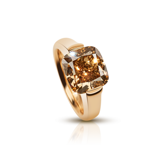 LITTLE EARTH COLOR Ring Diamond-Ring Earth Color Earth-Color-Ring Diamond-Ring 6 Carat with Natural Brown Diamond Cushion Cut 750/000 Rose-Gold Rose-Gold-Ring Gold-Rings Diamond Gold Rings
