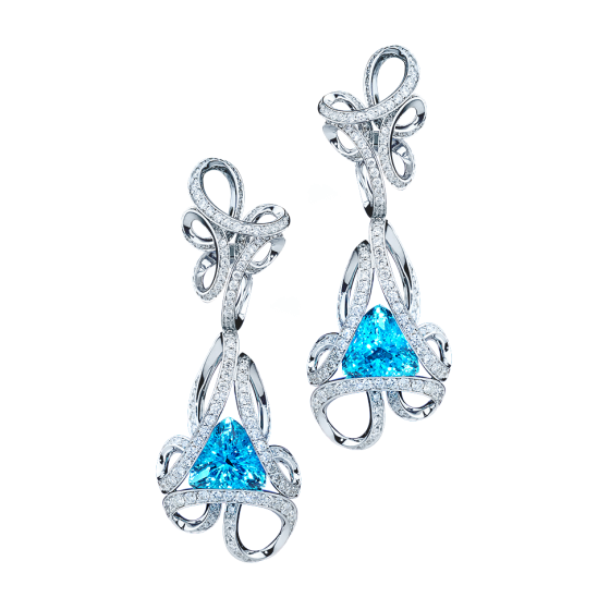 SURGE Earrings surf Paraiba tourmaline earring white diamonds diamond earrings 750/000 white gold length 4.5 cm tourmaline earrings diamond earring white gold earrings