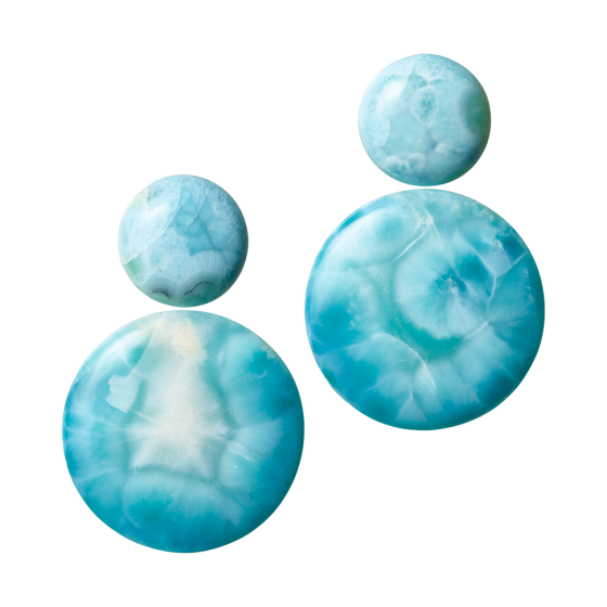 BLUE PLANET Larimar Ohrringe Rinons Meerblau Sommerschmuck Statement-Ohrringe Opulente-Ohrringe Seltene-Edelsteine Meeresoberfläche Haute-Joaillerie Larimarscheiben 