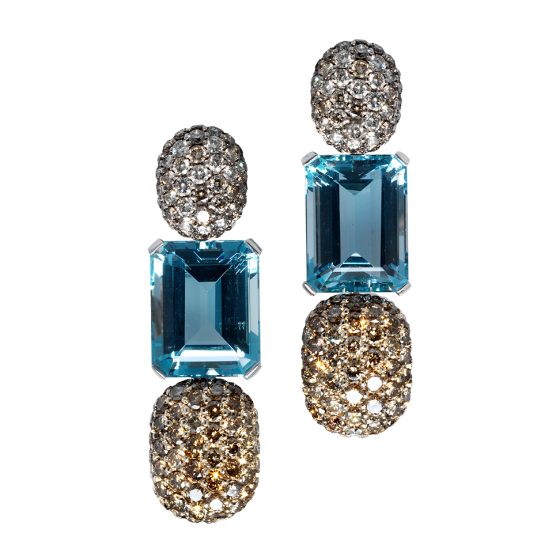 ADRIA Earrings ADRIA aquamarines aquamarine earrings diamonds diamond earring 750/000 white gold white gold earring aquamarine diamond earring length 5 cm