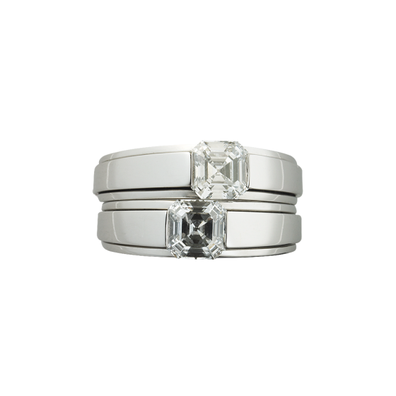 TWINS Ring Zwilling Ringpaar Diamanten je 1,12 Karat Asschercut Platinringe Platin-Ring Ringfertigung Herstellung Verkauf München Juwelier Fachgeschäft