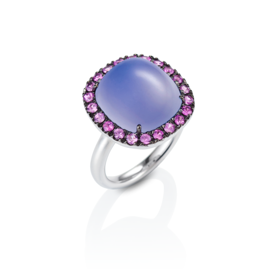 PINK SAPPHIRE SORBETTO Ring chalcedony-ring 10 carat sapphire-ring with antique oval chalcedony cabochon pink sapphires black rhodium plated 750 white-gold chalcedony-sapphire-ring white-gold-ring gold-rings wedding-rings engagement-rings munich