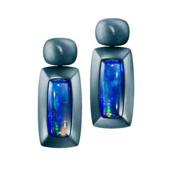 GREY OPAL Ohrringe Opalohrringe Grauer-Opal Welo-Opalen Welo-Opalohrring purer Silberbronze Silberbronze-Ohrringe Silberohrring Länge 4,5 cm Ohrring-zweiteiler