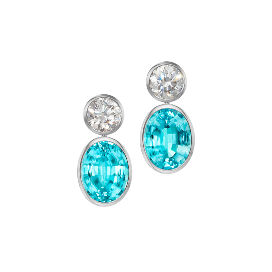 ABSOLUT PERFECTION Earrings Absolute-Perfection Brazilian Paraiba tourmalines bright white diamonds platinum length 2.5 cm Paraiba tourmaline earrings diamond earrings platinum earrings