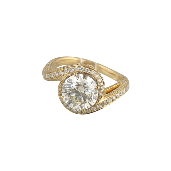 LITTLE SPIRAL SUN Ring Spiral-Sonne Brillant 2,3 Karat spiralförmig weißen Diamanten 750/000 Gelbgold Diamantring Goldring Ringmanufaktur München Diamant Gold